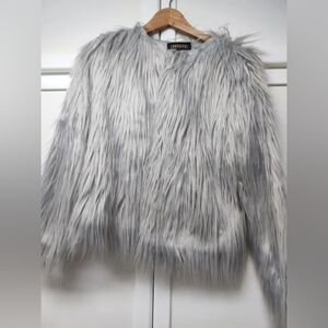 Women's Gray Faux Fur Jacket